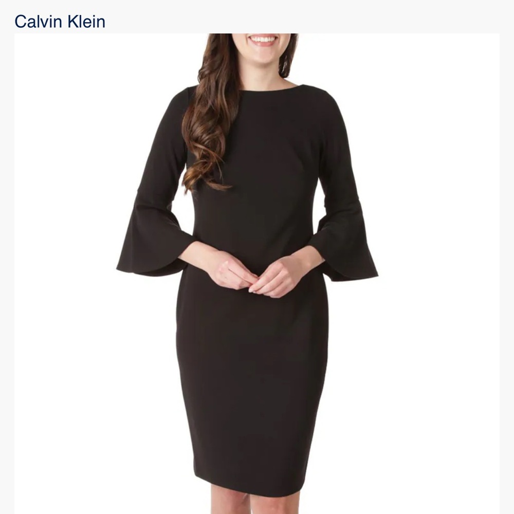Calvin Klein Black Sheath Dress with Bell Sleeves